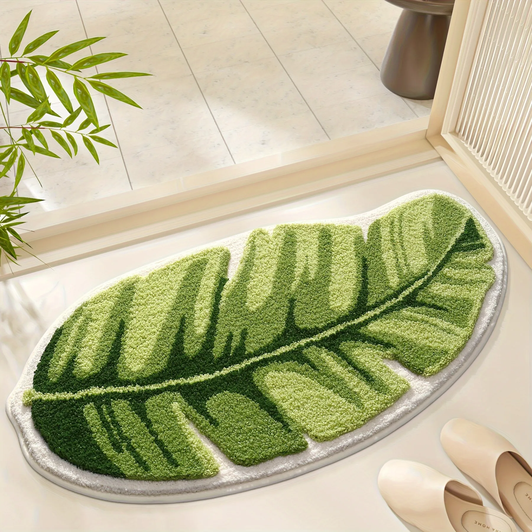 Tropical Leaf Flocked Rug
