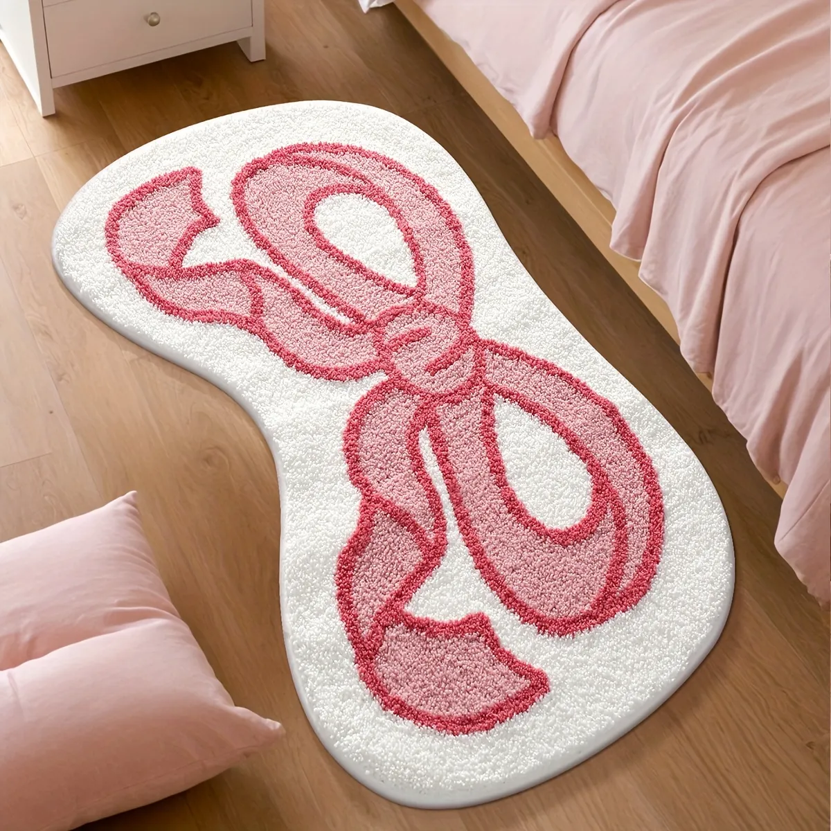 Pink Bowed Flocked Rug