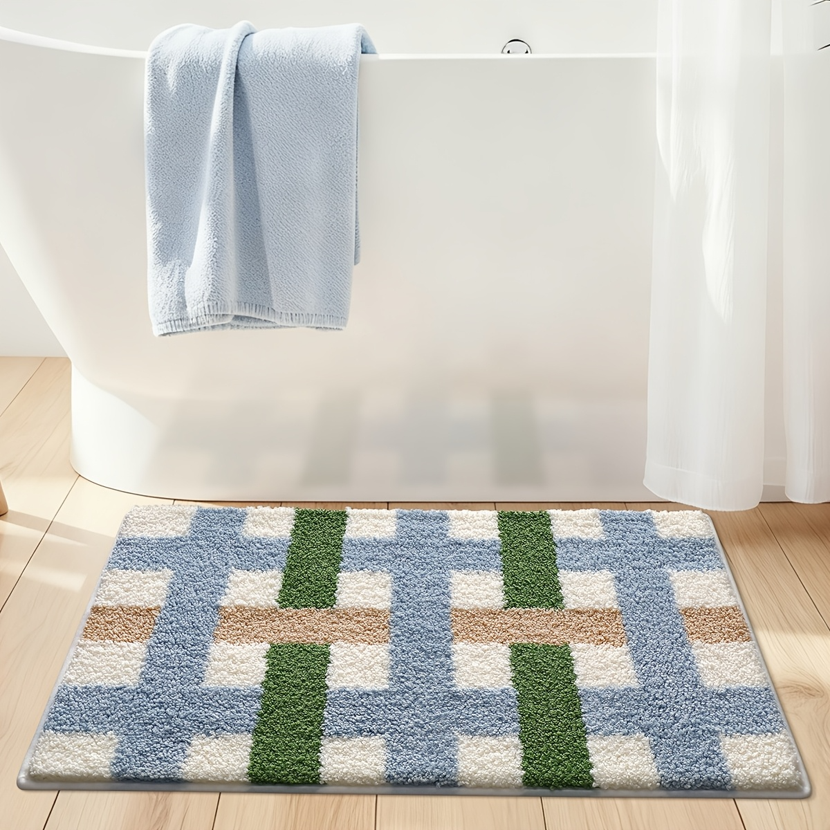 Forest Blue Checkered Flocked Rug