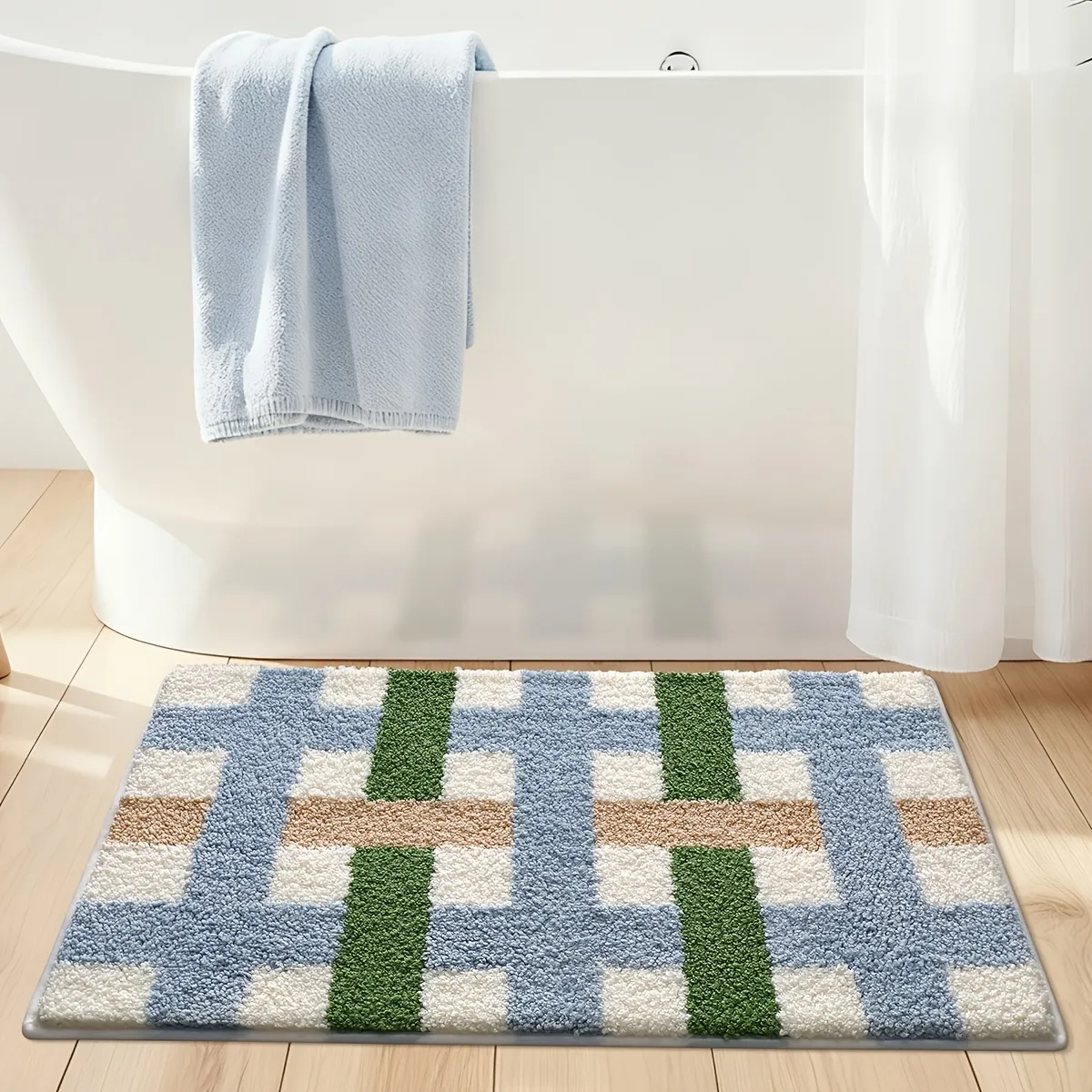Forest Blue Checkered Flocked Rug
