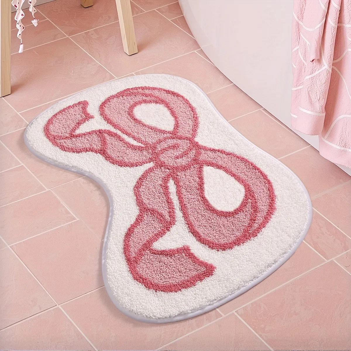 Pink Bowed Flocked Rug