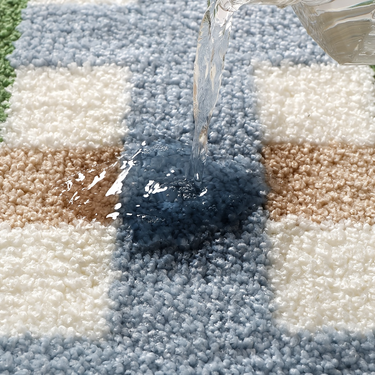 Forest Blue Checkered Flocked Rug
