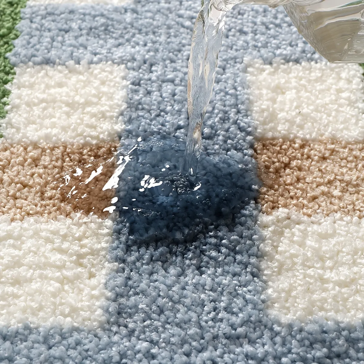 Forest Blue Checkered Flocked Rug