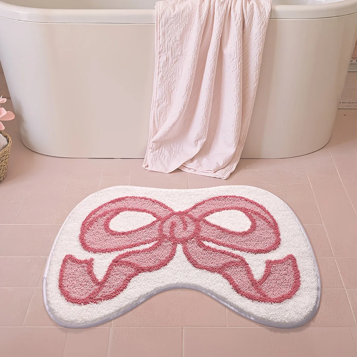 Pink Bowed Flocked Rug