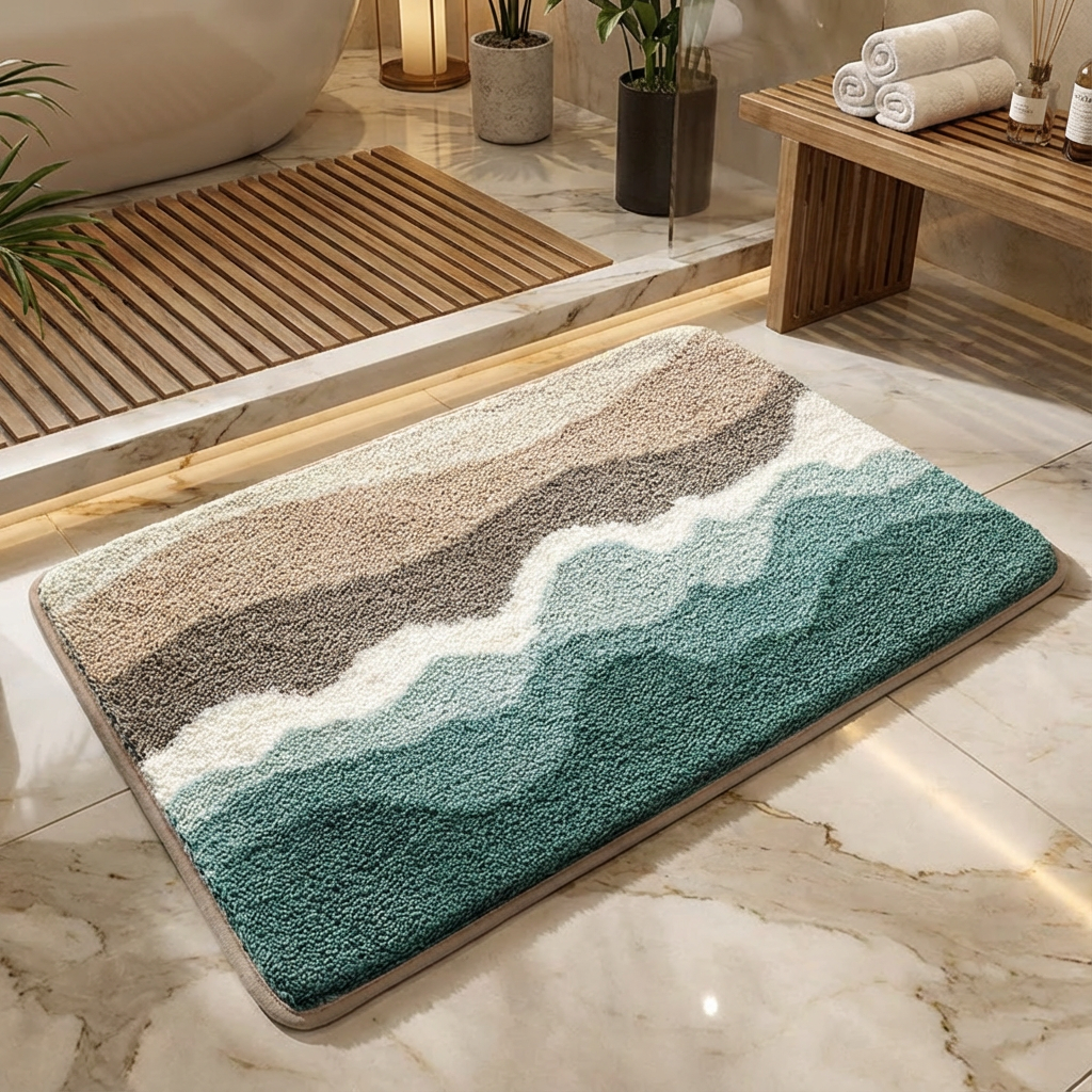 Beach Wave Layered Flocked Rug