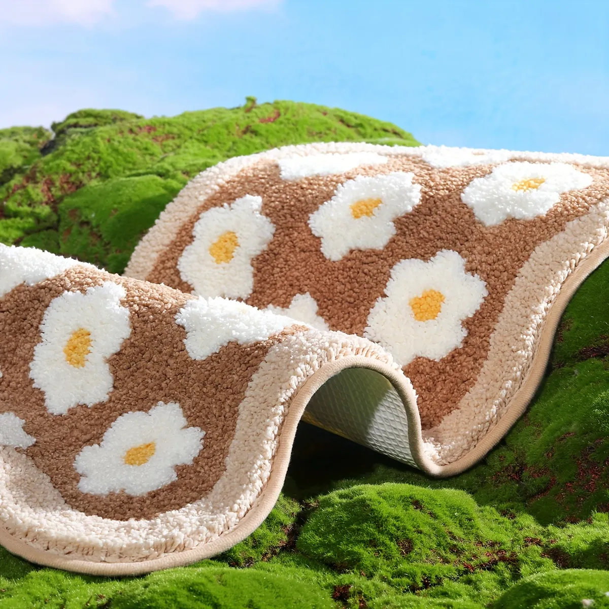 Boho Floral Daisy Flocked Rug