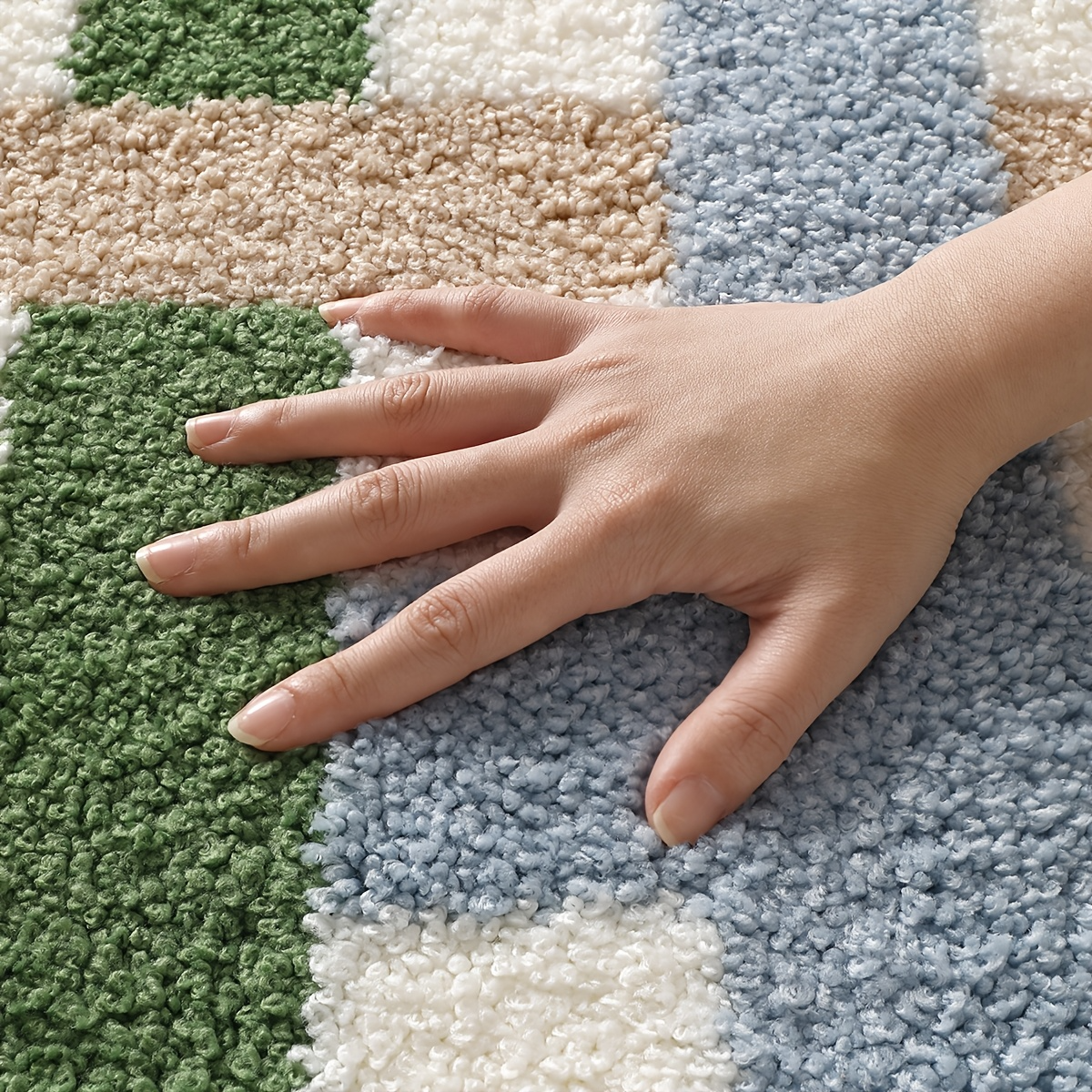 Forest Blue Checkered Flocked Rug