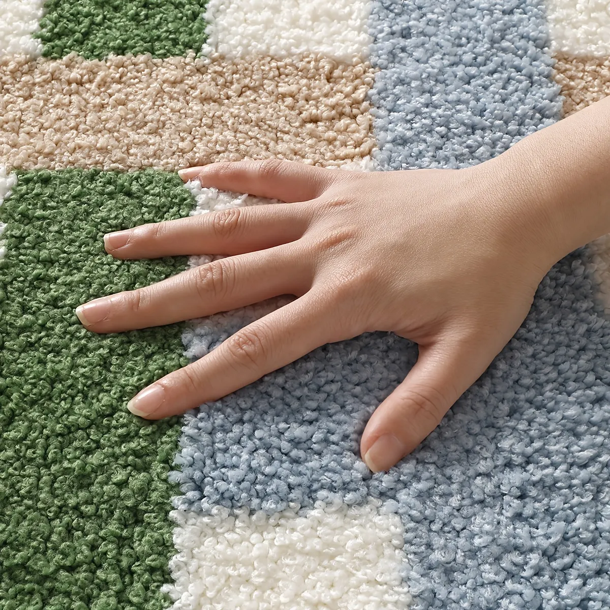 Forest Blue Checkered Flocked Rug