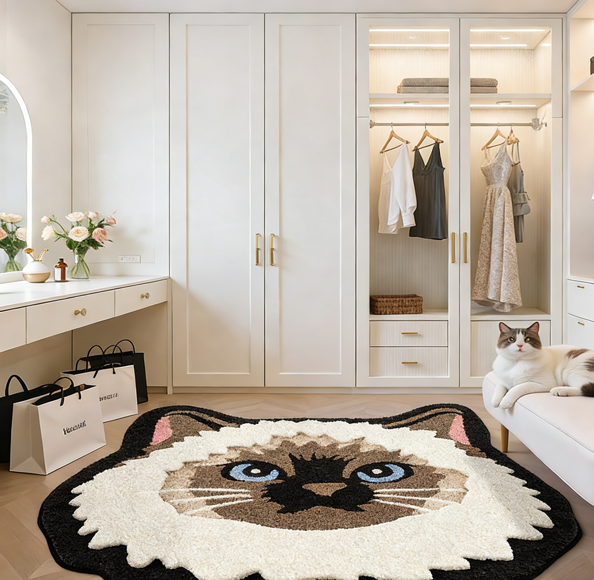 Fluffy Ragdoll Cat Face Tufted Rug