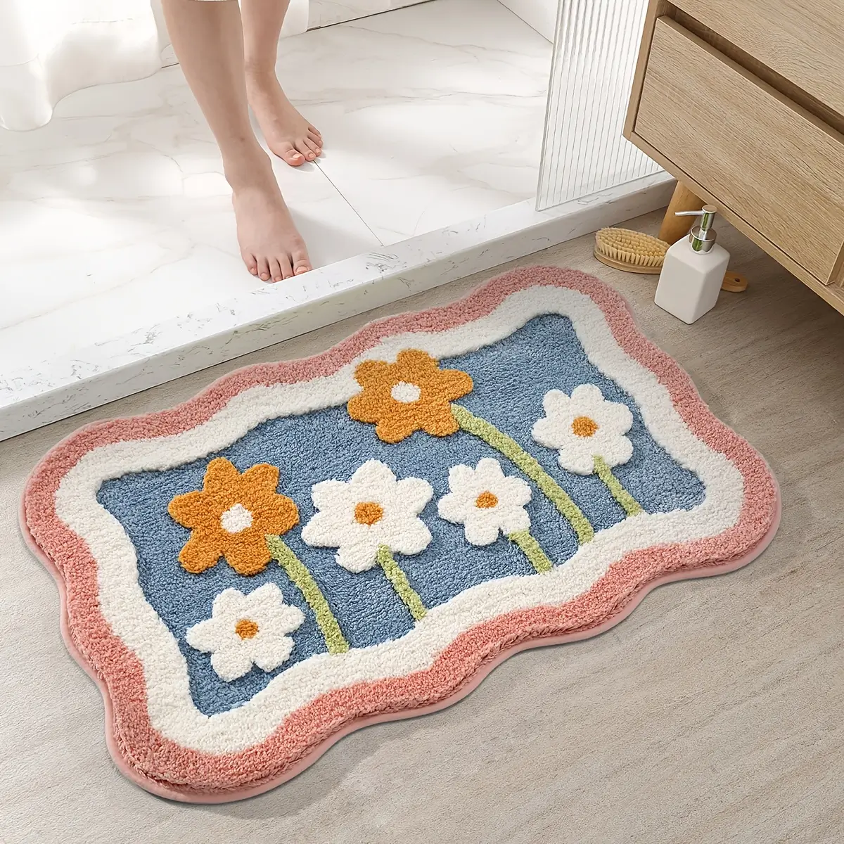 Pastel Petal Border Flocked Rug