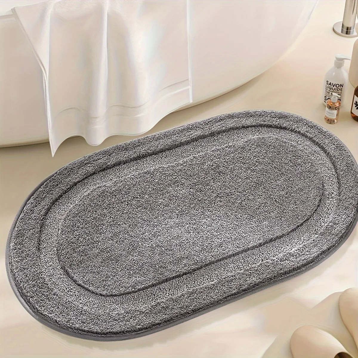 Solid Color Oval Flocked Rug