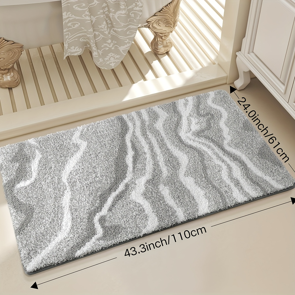 Grey Wavy Flocked Rug