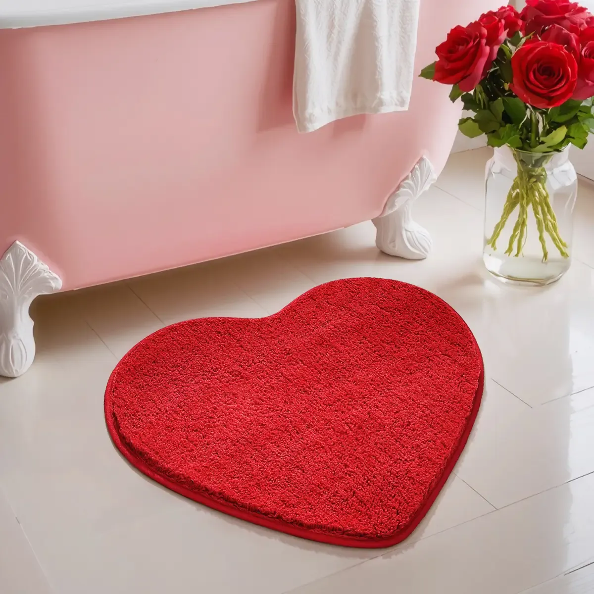 Romantic Red Heart Flocked Rug