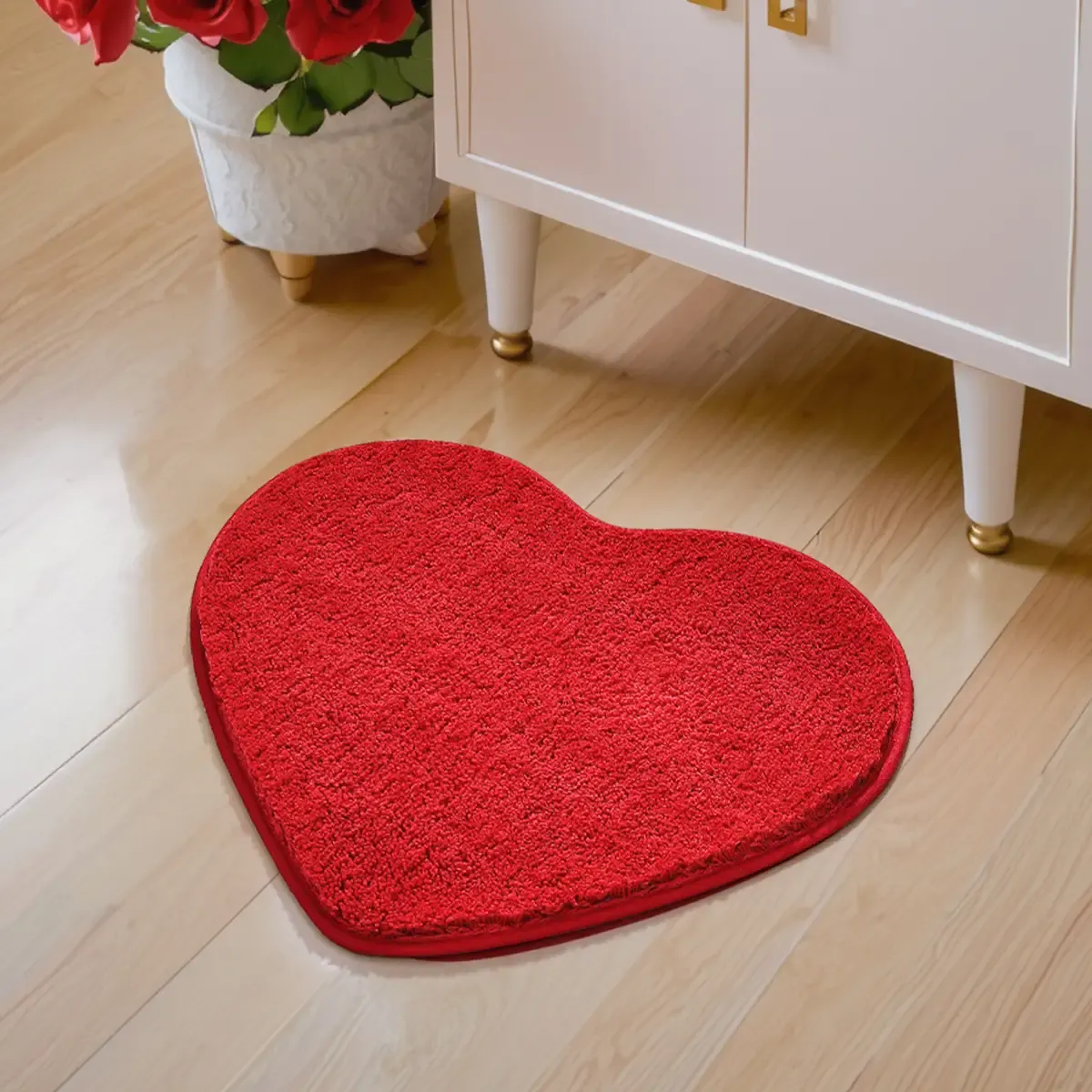 Romantic Red Heart Flocked Rug