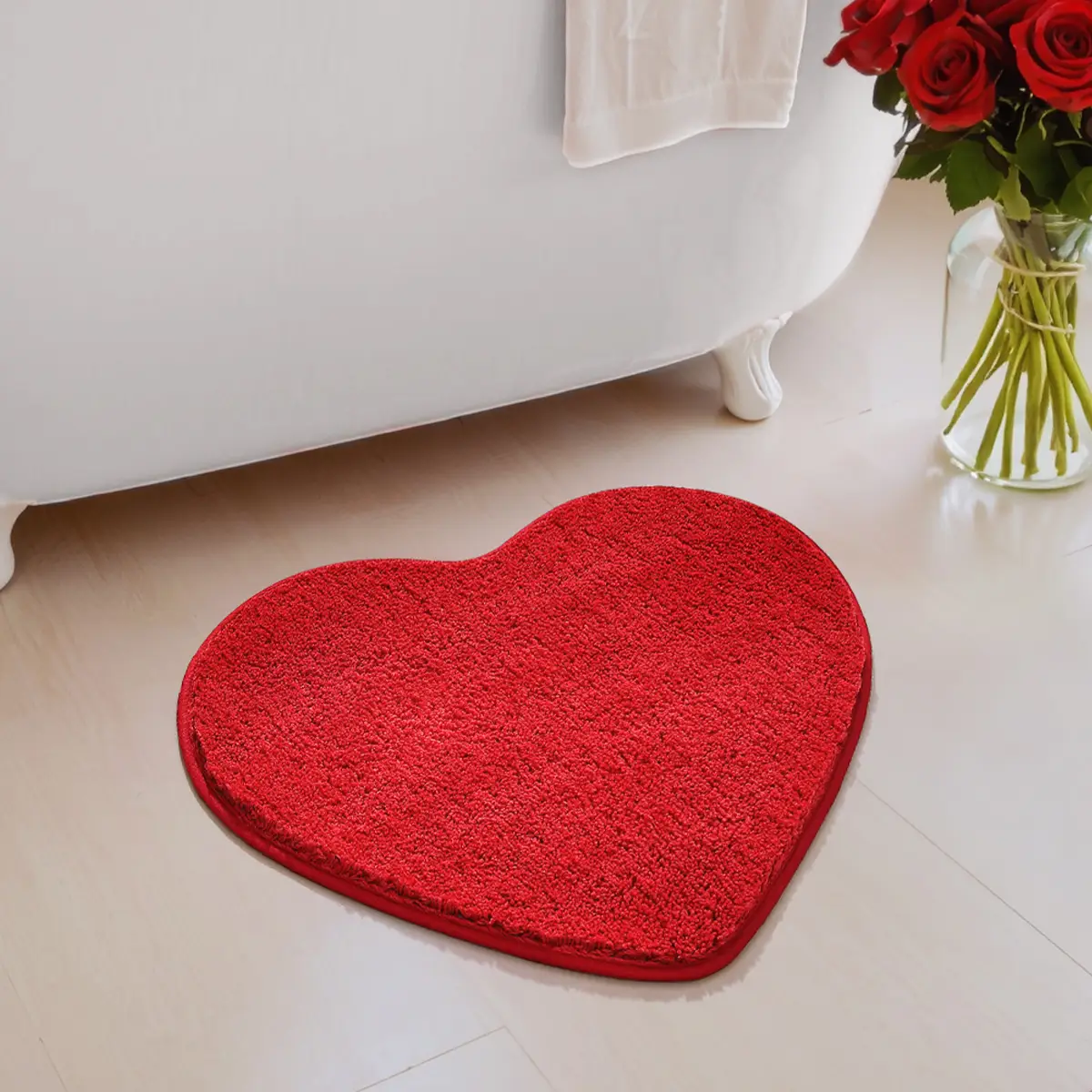 Romantic Red Heart Flocked Rug