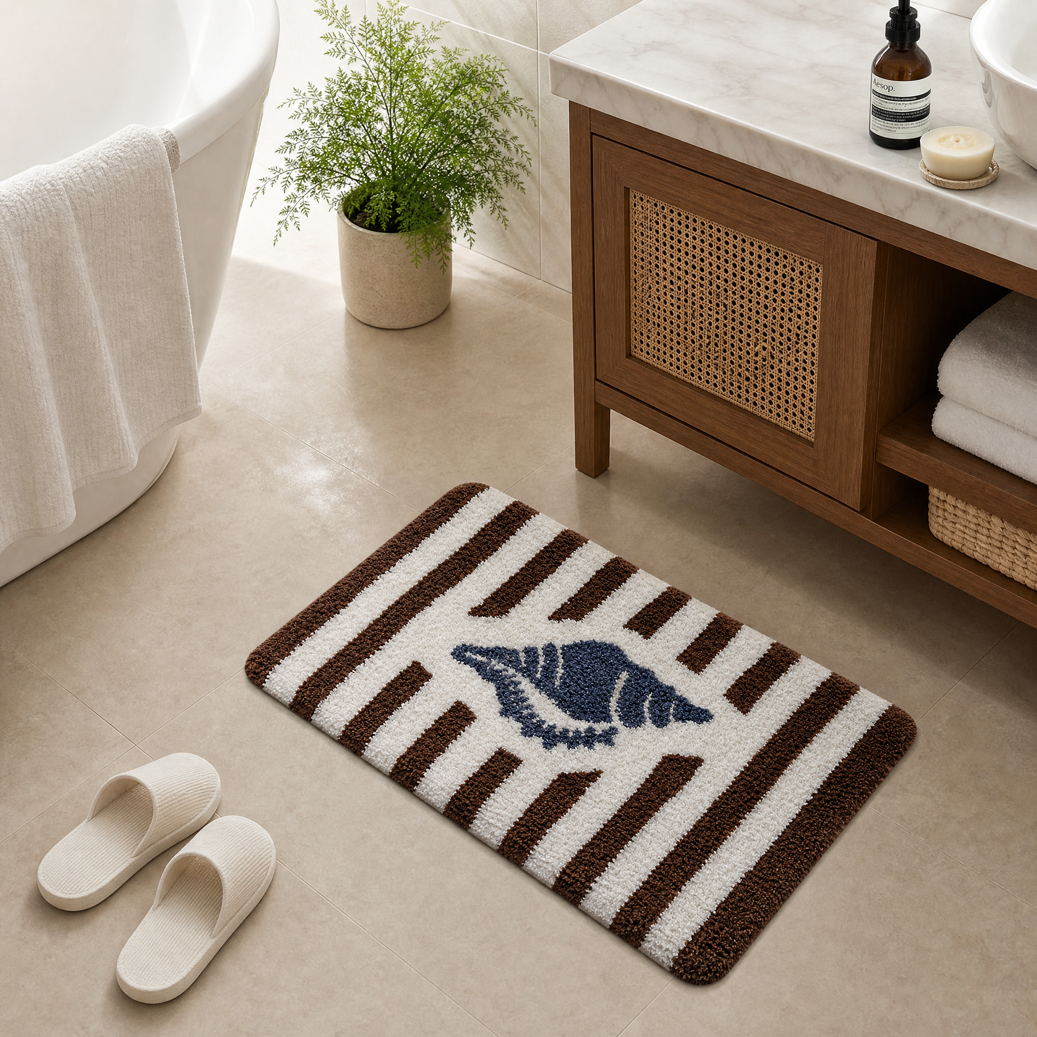 Coastal Striped Conch Flocked Rug