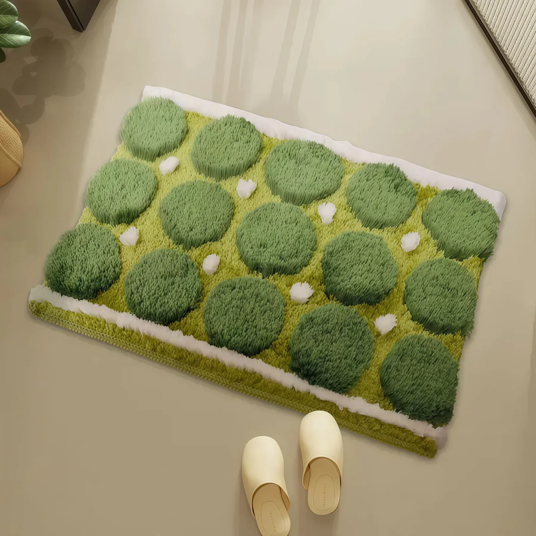 Green Circle Flocked Rug