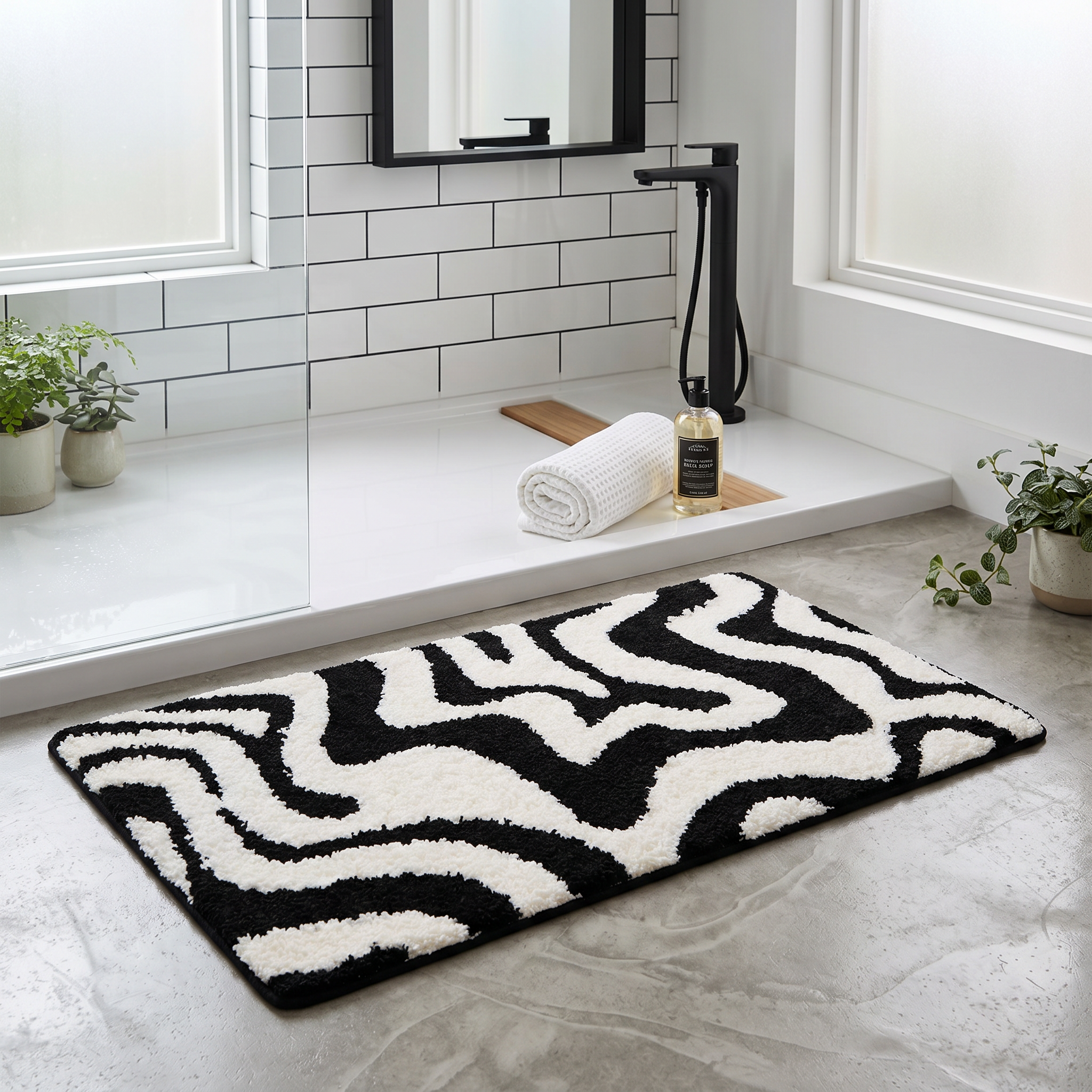Modern Zebra Swirl Flocked Rug