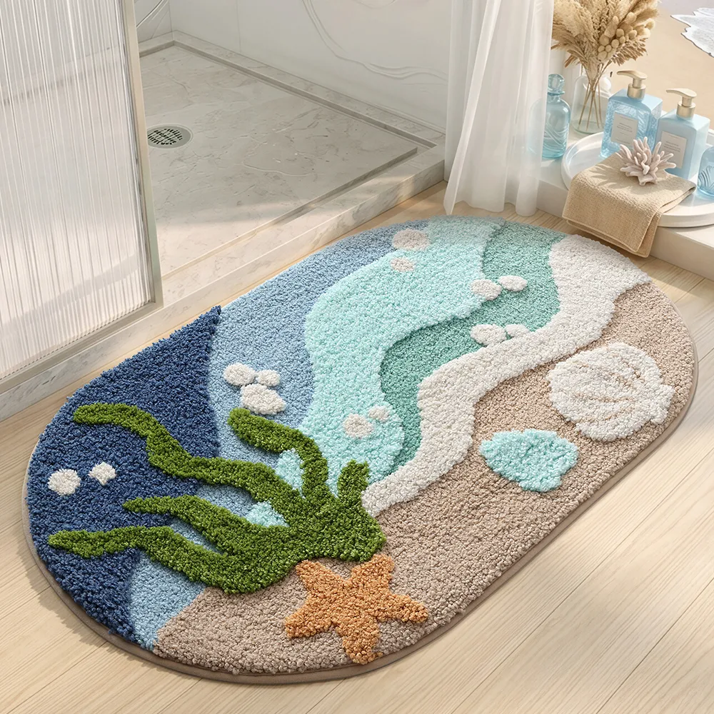Coastal Seascape Flocked Rug