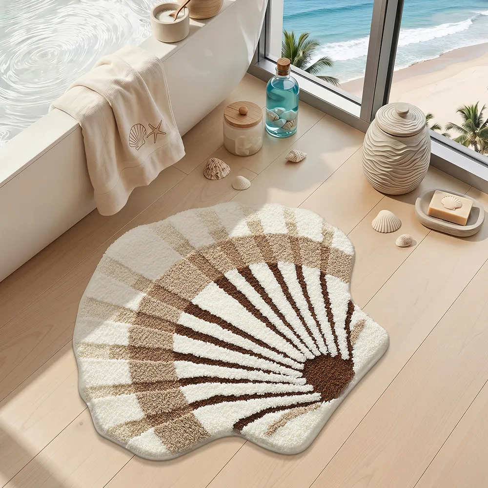 Sand-Toned Scallop Shell Flocked Rug