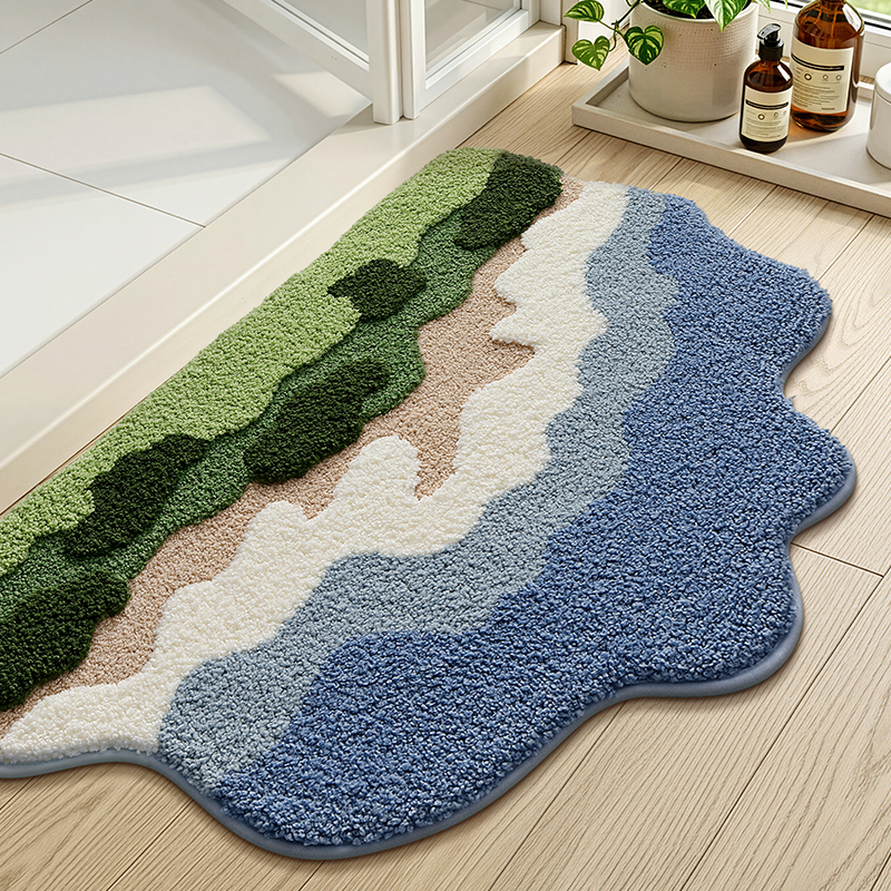 Layered Mountain & Sea Flocked Rug
