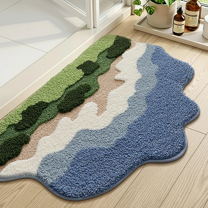 Layered Mountain & Sea Flocked Rug