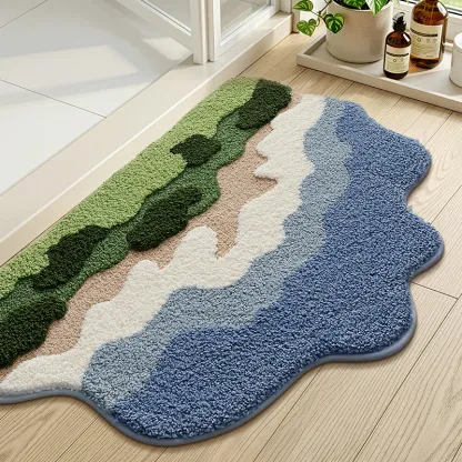 Layered Mountain & Sea Flocked Rug
