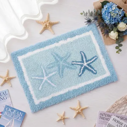 Blue Border Starfish Flocked Rug