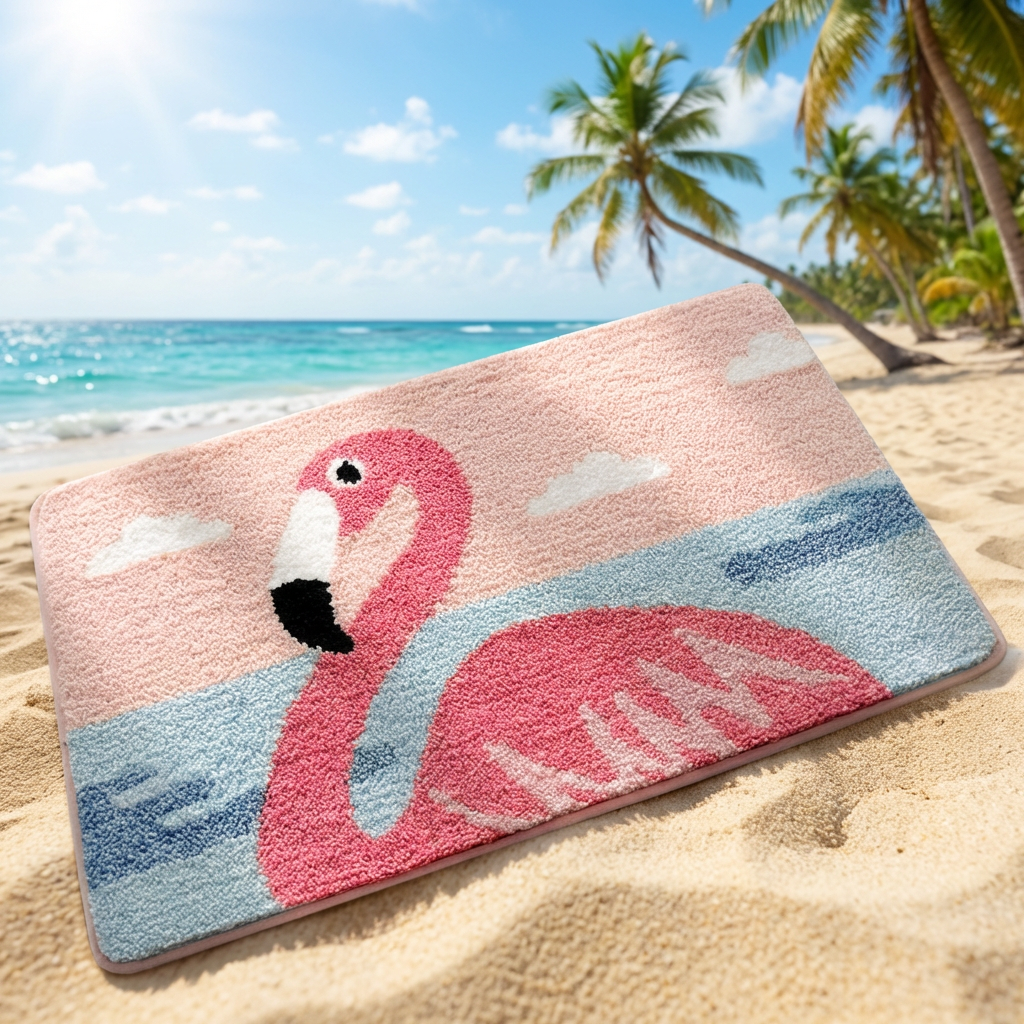 Tropical Flamingo Flocked Rug