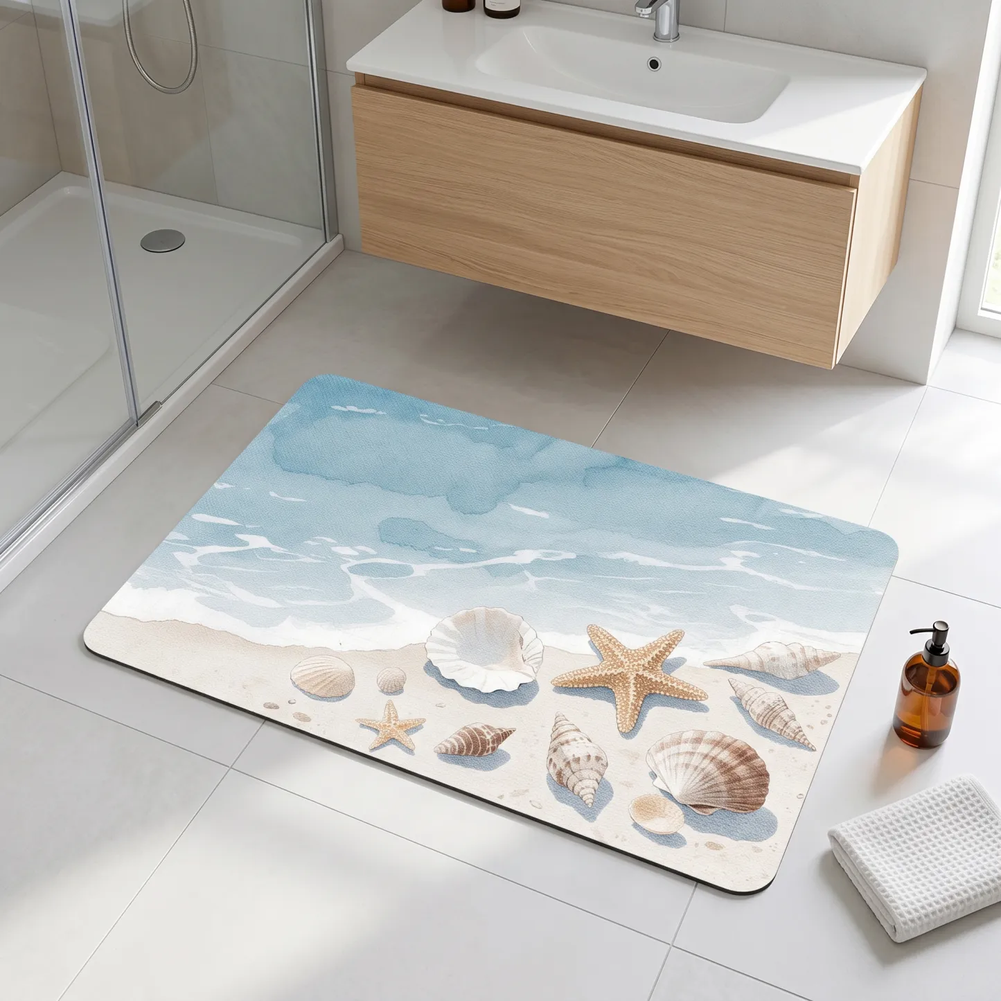 Coastal Starfish Shell Diatomaceous Earth Bath Mat