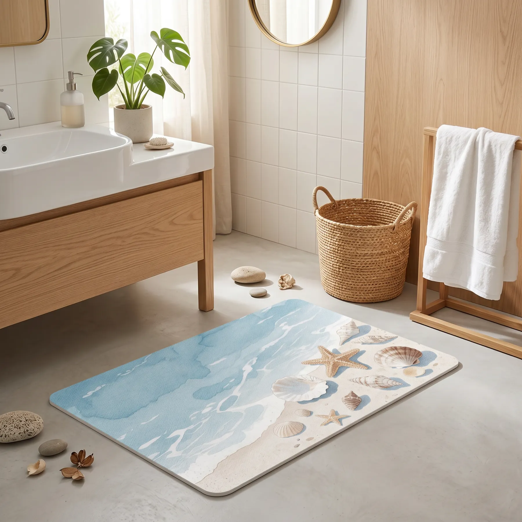 Coastal Starfish Shell Diatomaceous Earth Bath Mat