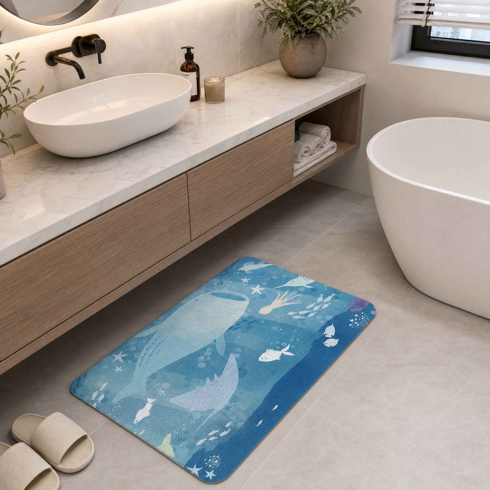 Calm Deep Sea Life Diatomaceous Earth Bath Mat