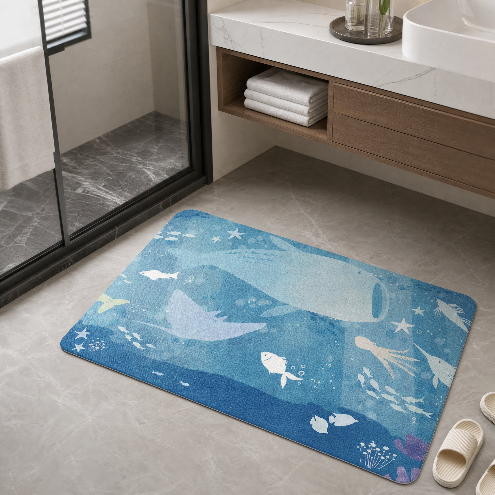 Calm Deep Sea Life Diatomaceous Earth Bath Mat