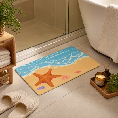 Ocean Starfish Shell Diatomaceous Earth Bath Mat