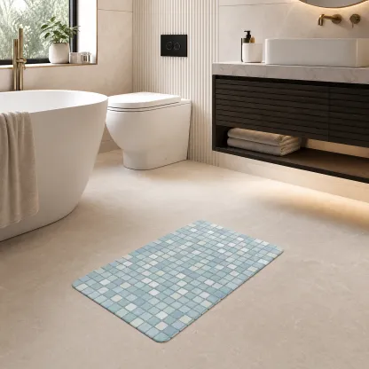 Aqua Blue Grid Diatomaceous Earth Bath Mat