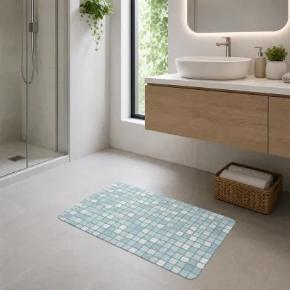 Aqua Blue Grid Diatomaceous Earth Bath Mat