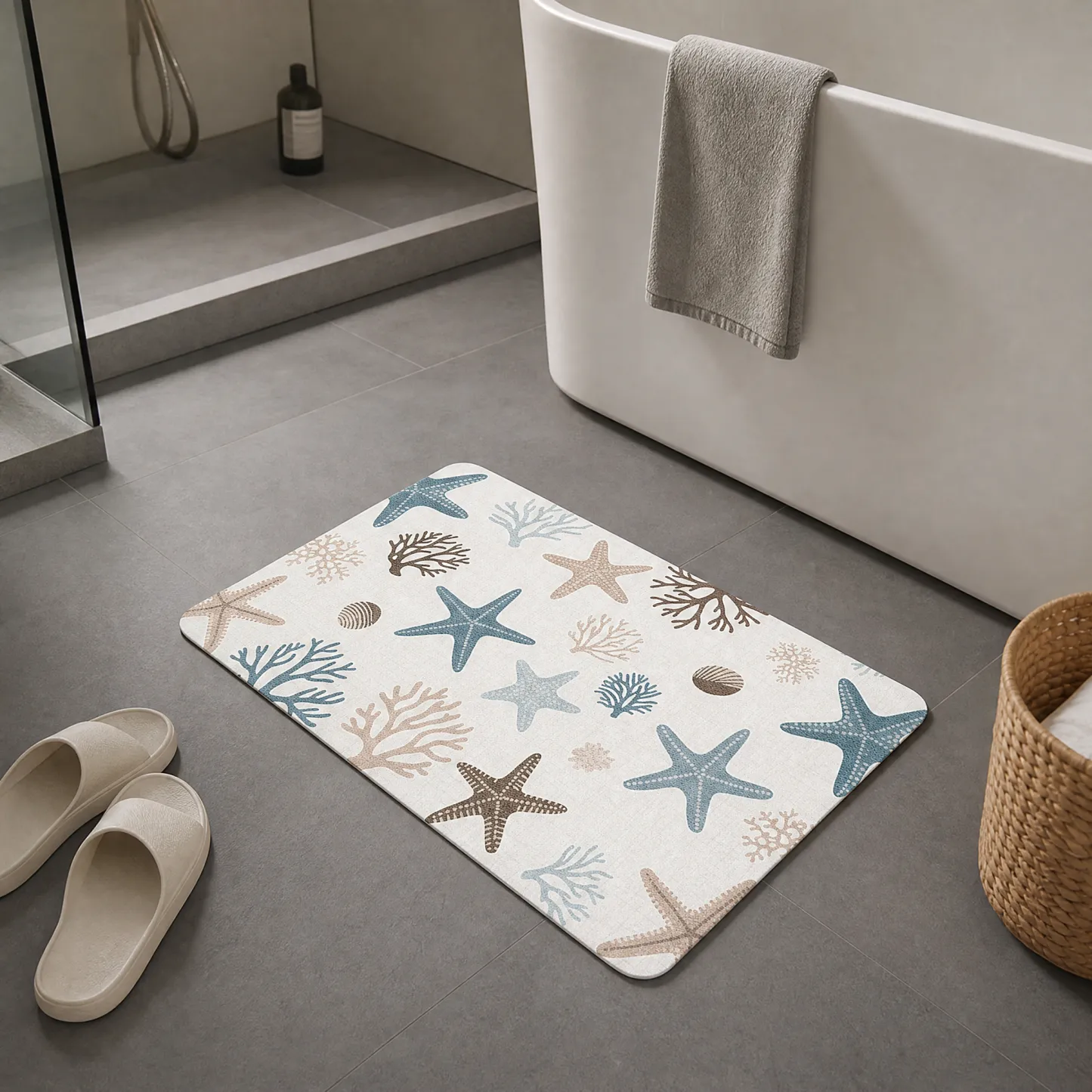 Coastal Coral Starfish Diatomaceous Earth Bath Mat