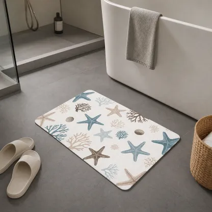 Coastal Coral Starfish Diatomaceous Earth Bath Mat