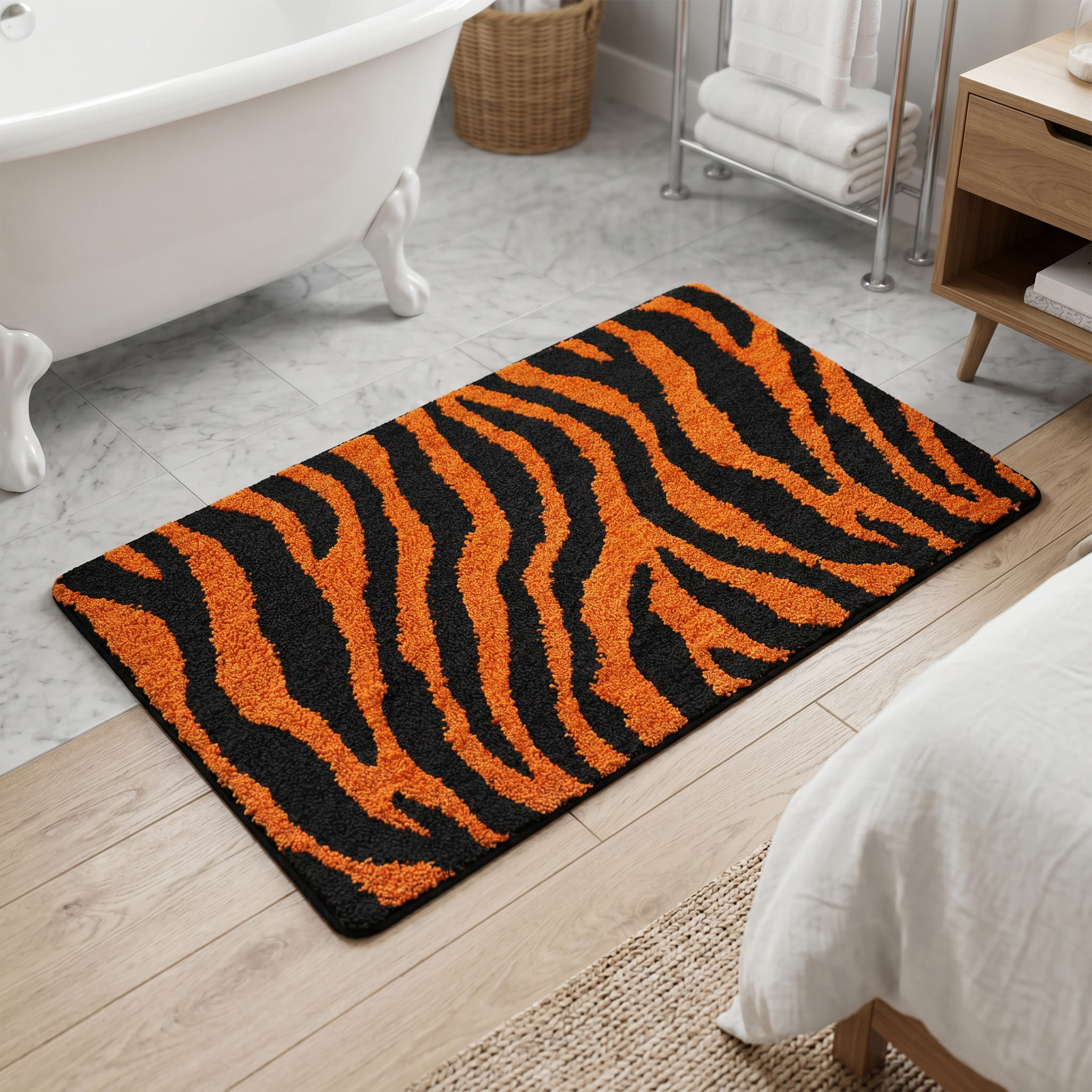 Orange Zebra Striped Flocked Rug