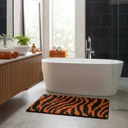 Orange Zebra Striped Flocked Rug