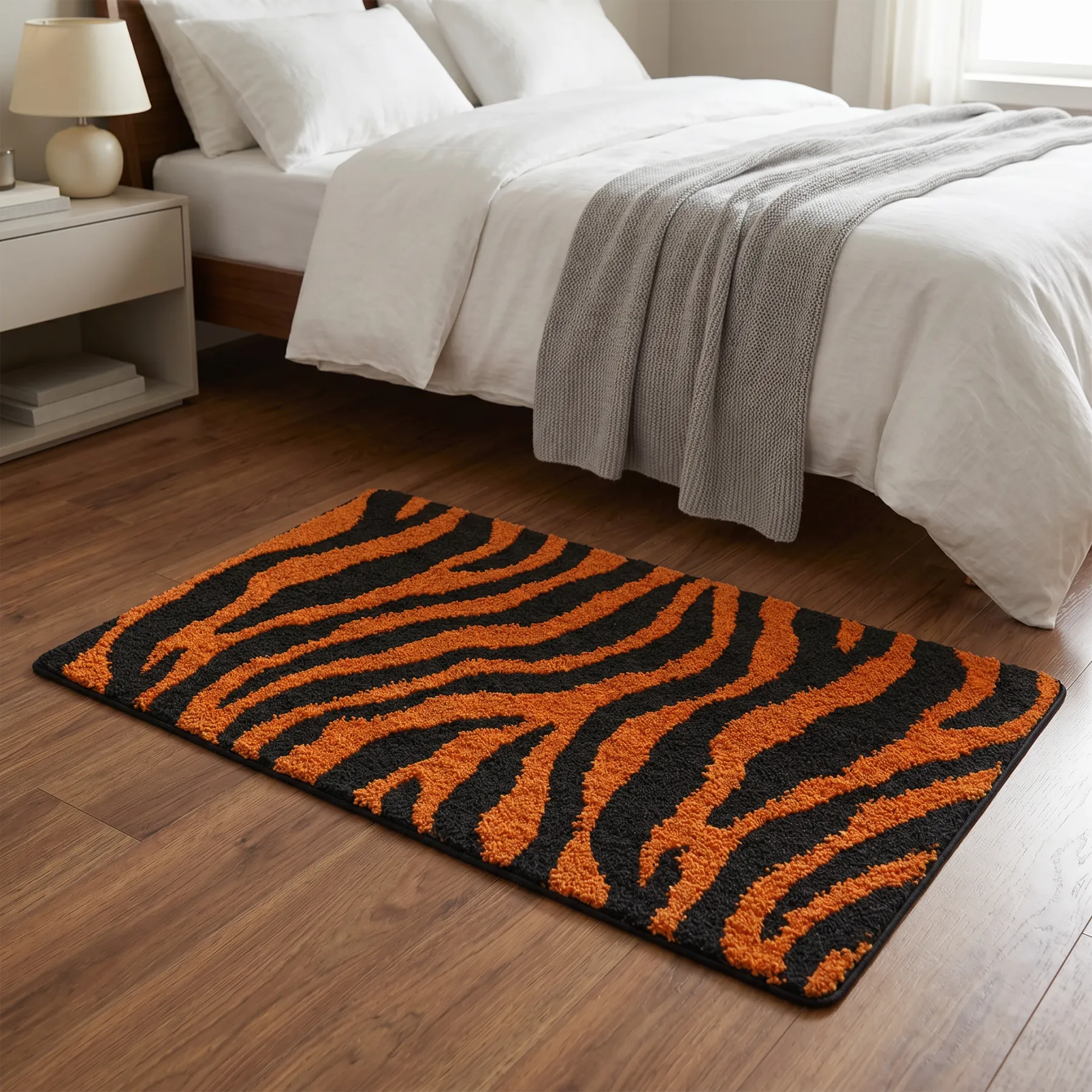 Orange Zebra Striped Flocked Rug