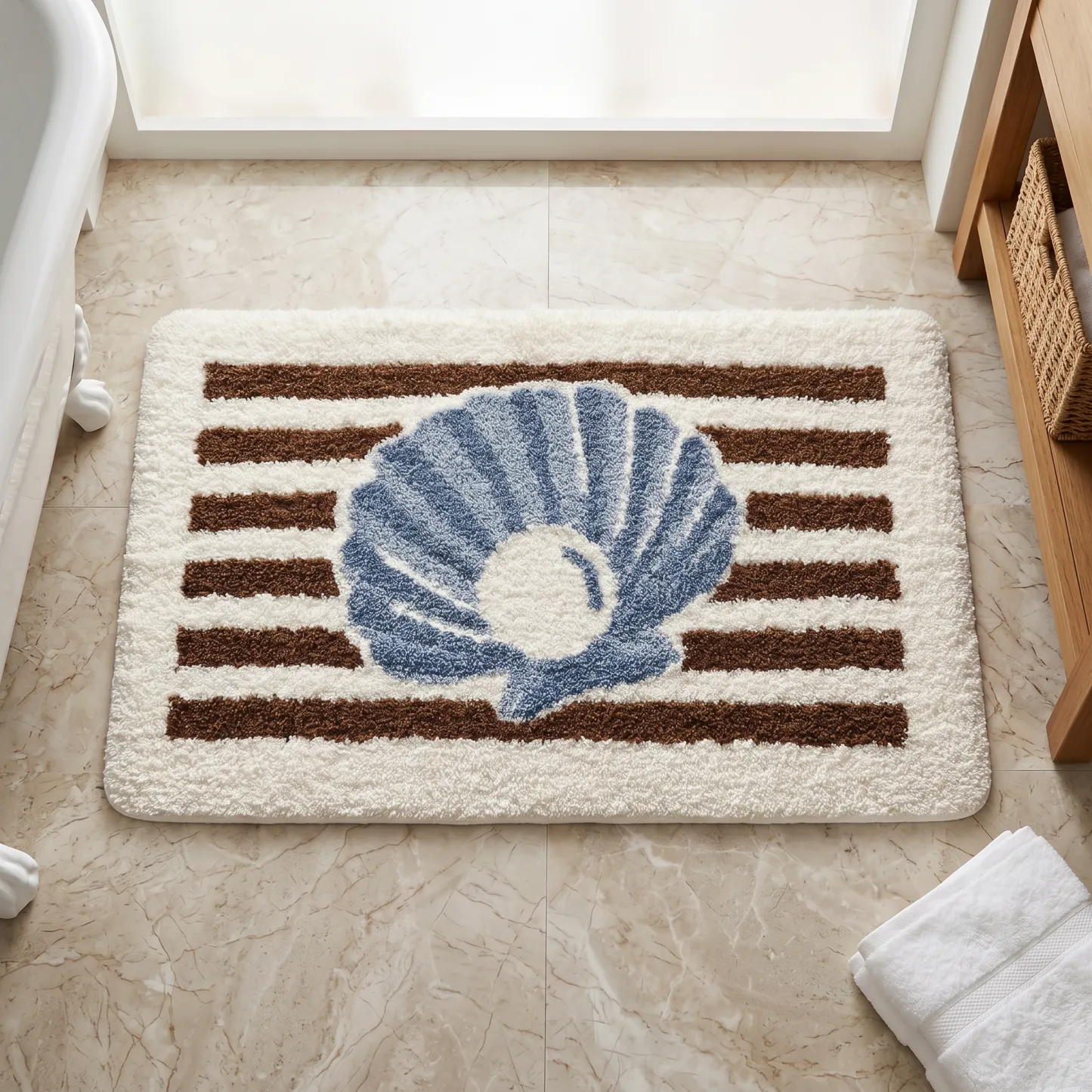 Coastal Shell Stripe Flocked Rug