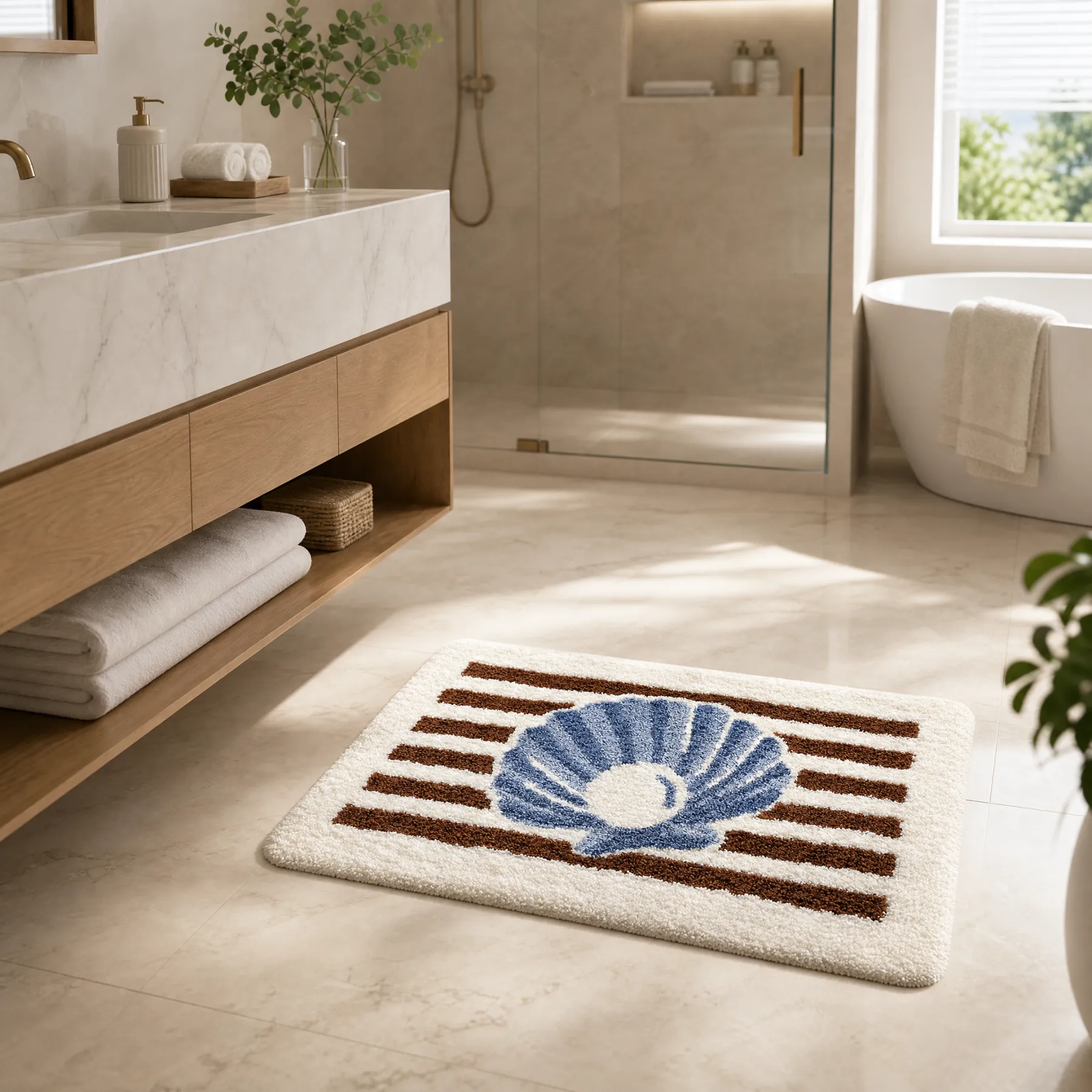Coastal Shell Stripe Flocked Rug