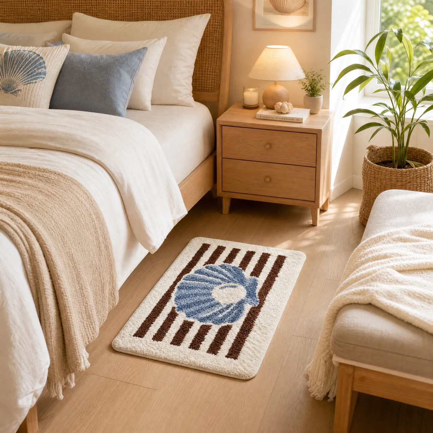 Coastal Shell Stripe Flocked Rug