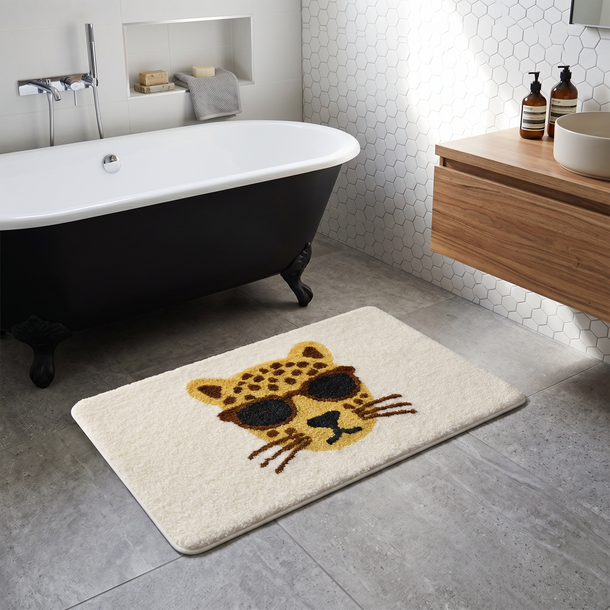 Funky Leopard Print Flocked Rug