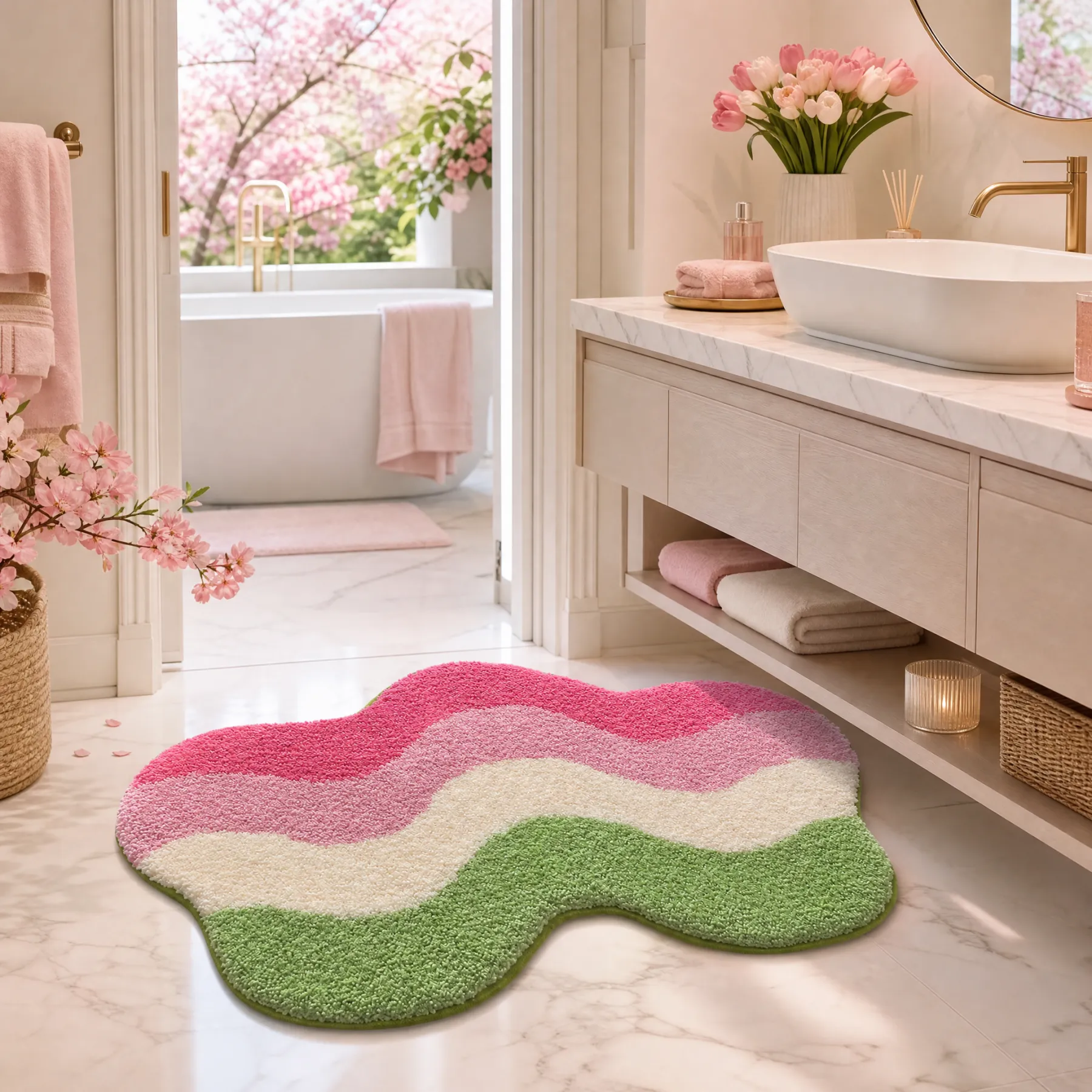 Pastel Wavy Cloud Flocked Rug