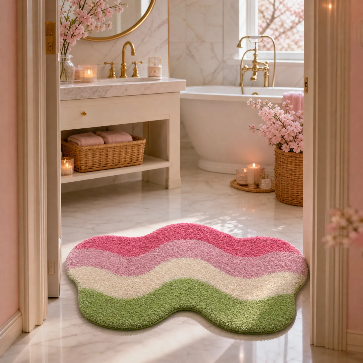 Pastel Wavy Cloud Flocked Rug