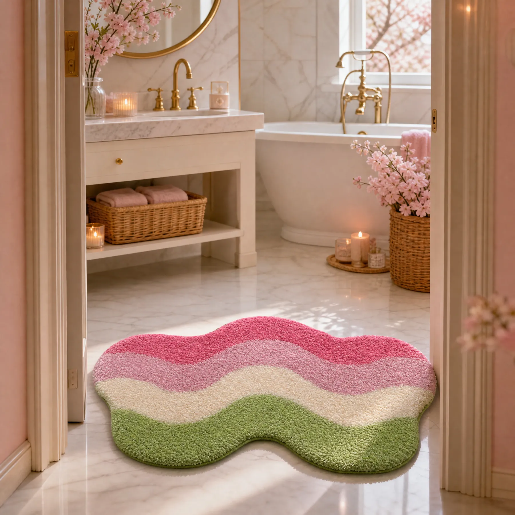 Pastel Wavy Cloud Flocked Rug