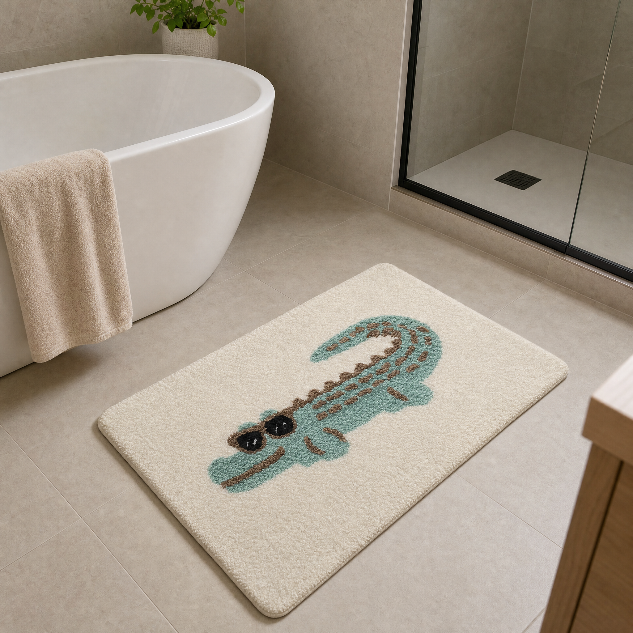 Cartoon Crocodile Flocked Rug
