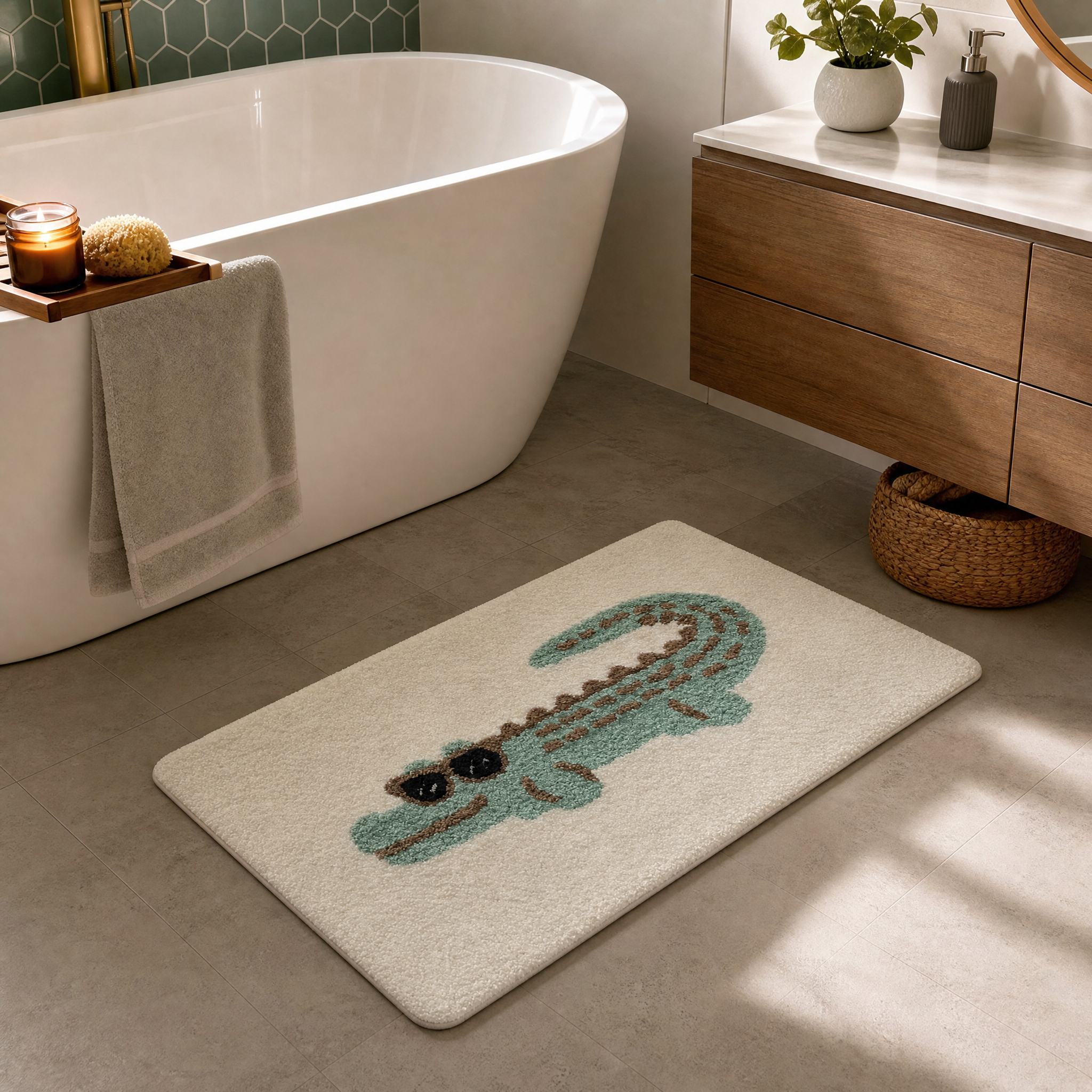 Cartoon Crocodile Flocked Rug